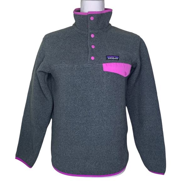 Patagonia Synchilla Snap-T Nickel Gray Amaranth Pink Fleece Pullover Sweater XXS - Picture 1 of 9